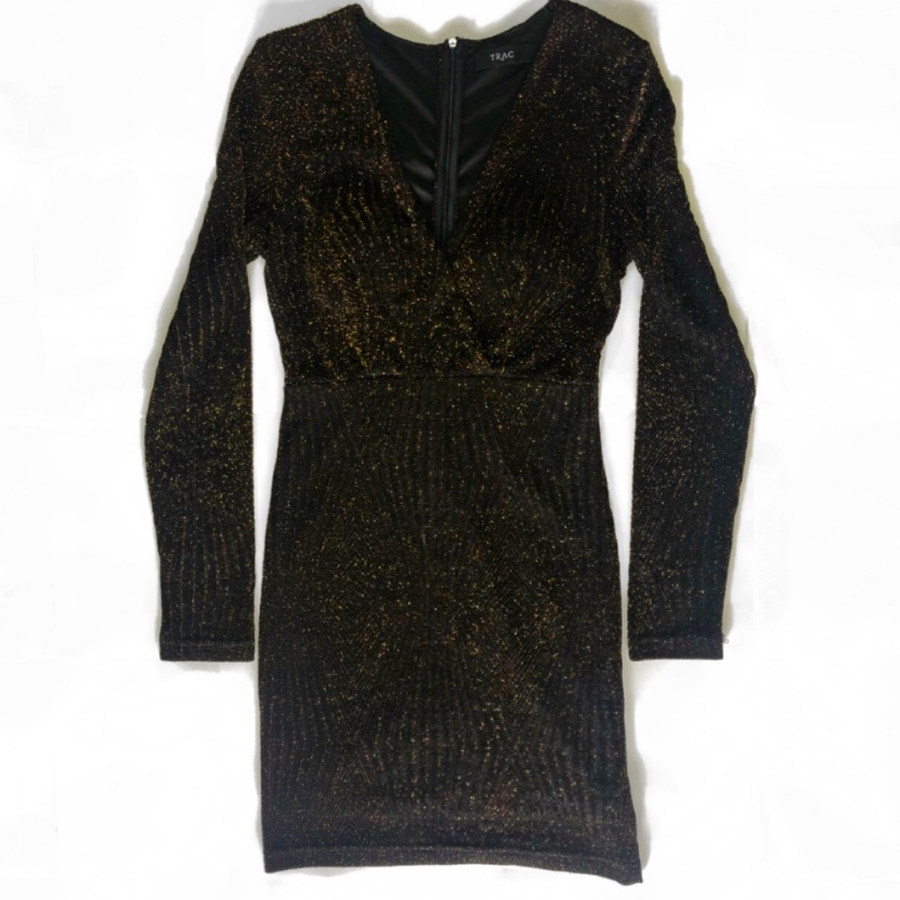 Black & Gold Glittered Long Sleeved Mini D…
